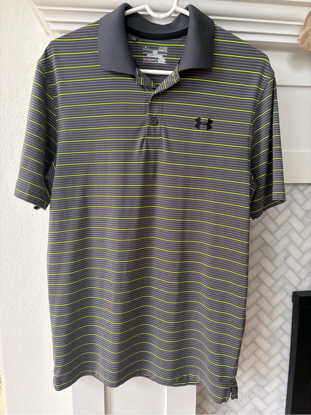 Under Armour Gray Polo with Lime Stripe Accent